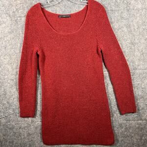 PERUVIAN CONNECTION Rust Ribbed Tunic Pima Cotton Blend Long Sweater, S Small